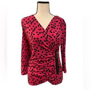 Ellen Tracy | asymmetrical polka dot wrap top